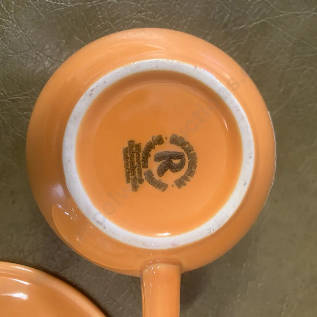 Orange & White Latte Cups With Saucers x 6 - Rockingham Image 1++