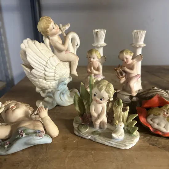 Vintage Cherubs, Gainsborough Etc With Pair of Candlesticks
