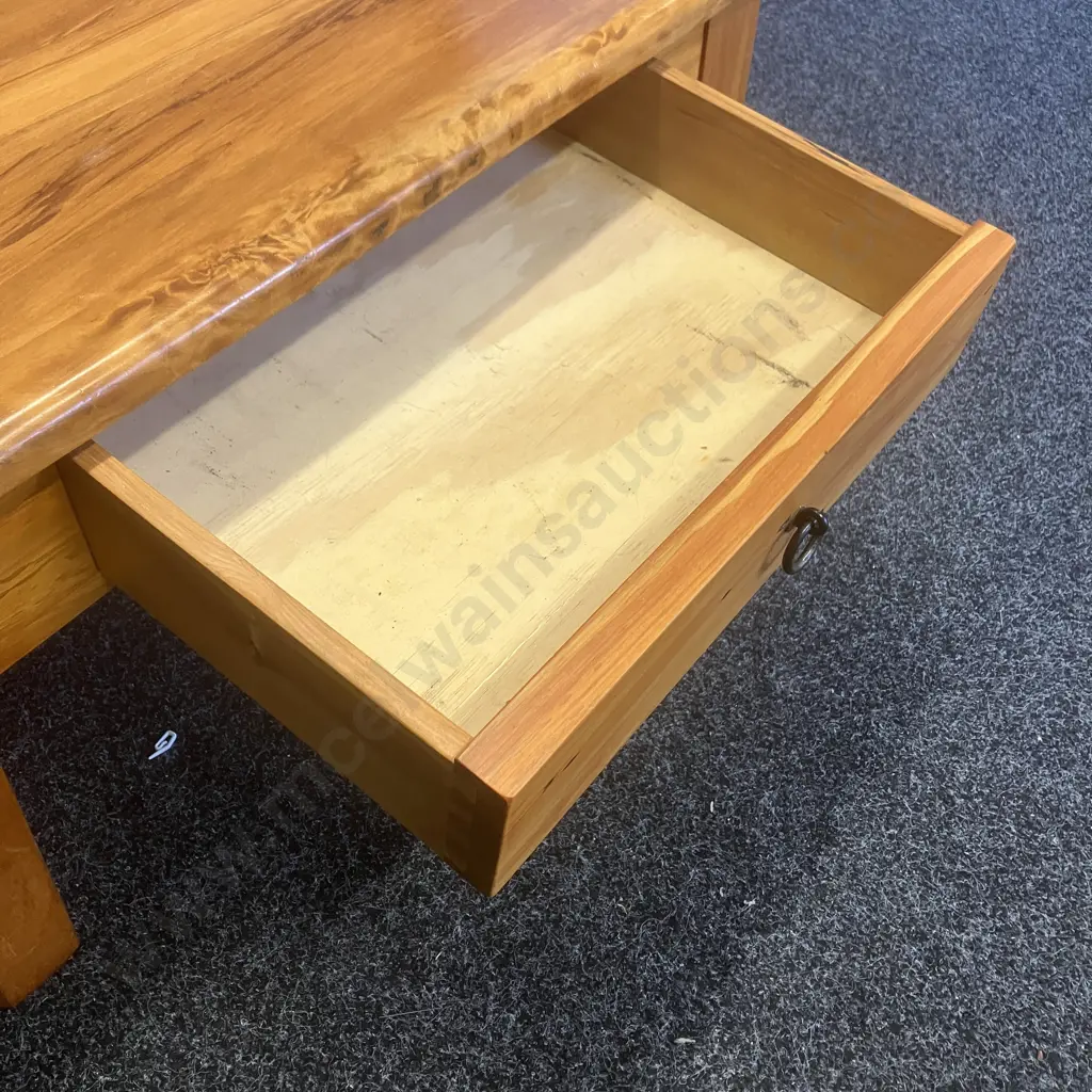 Recycled Rimu Coffee Table With Drawer, Black Steel Ring Handle. H44 W90 D88cm Image 1++
