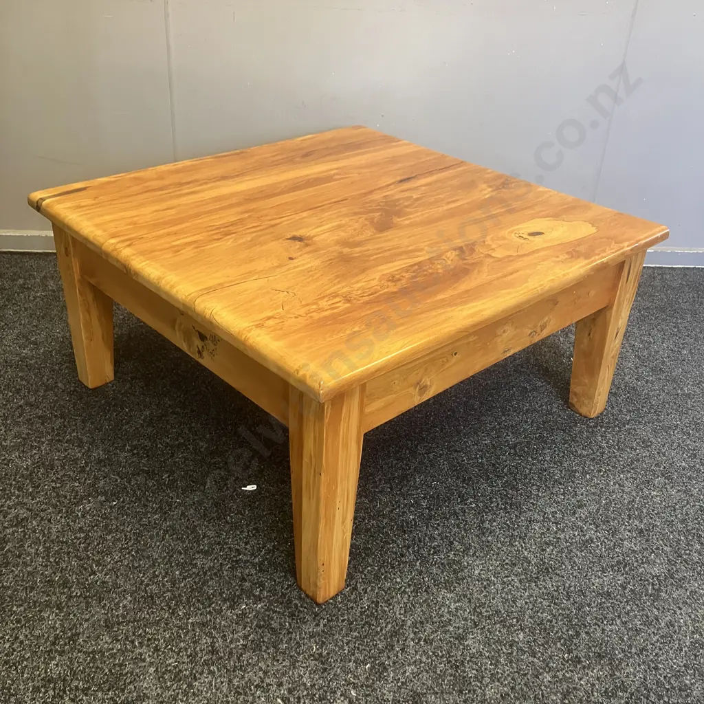 Recycled Rimu Coffee Table With Drawer, Black Steel Ring Handle. H44 W90 D88cm Image 1++