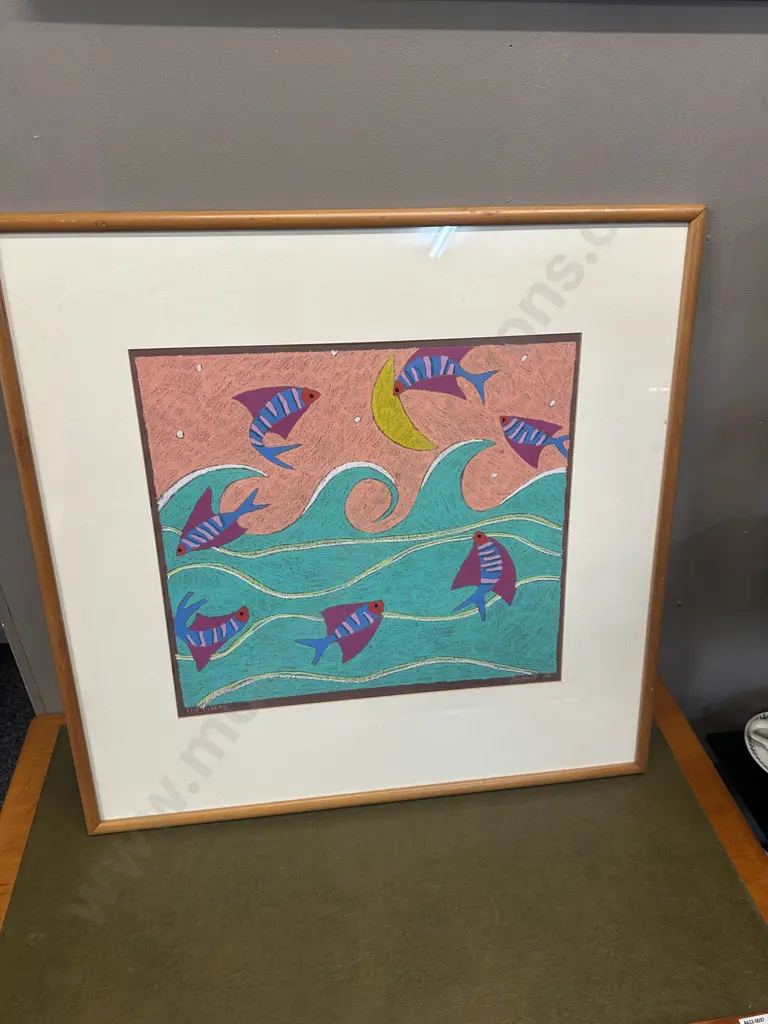 Signed Framed Artwork Titled Fish Flyers 70x70cm. Image 1++