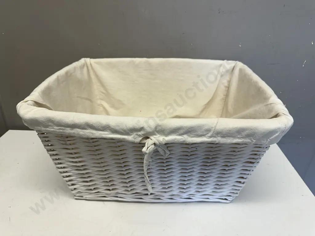 Vintage White Cane Rectangular Basket/Hamper H28,W53,D22cm. Image 1++