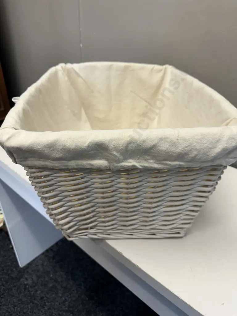 Vintage White Cane Rectangular Basket/Hamper H28,W53,D22cm. Image 1++