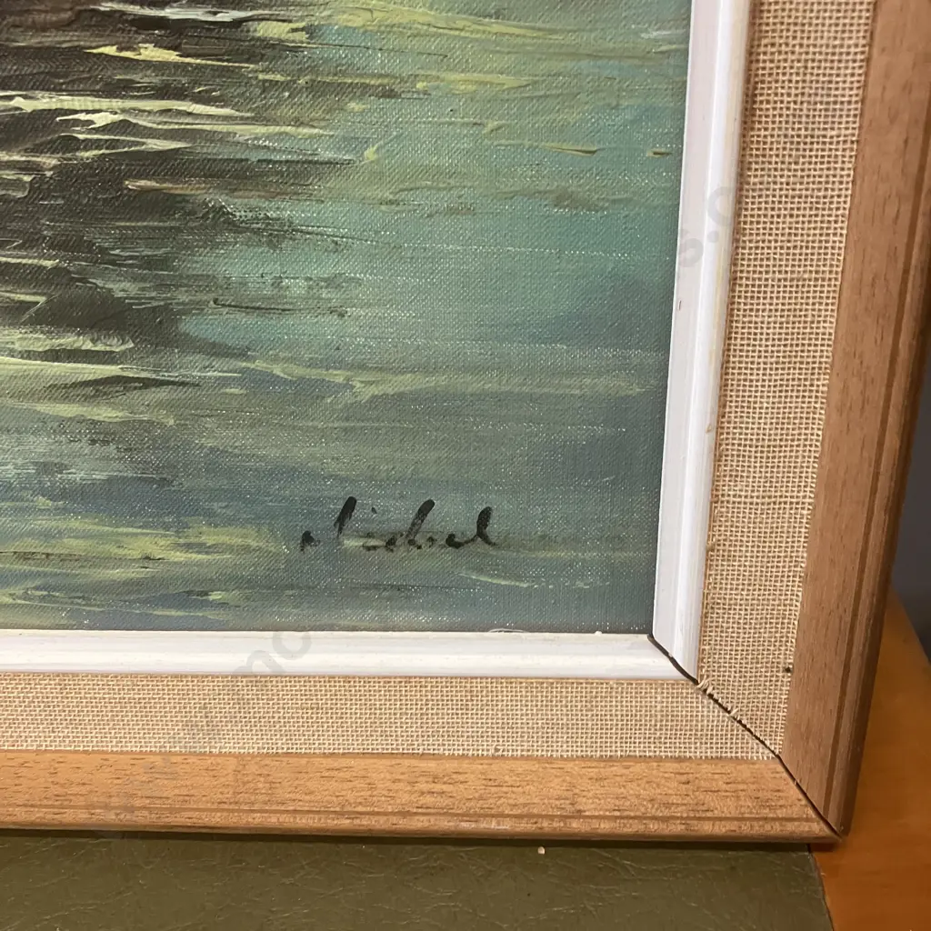 Vintage 'Chinese Junks' Framed Oil Painting. 58 x 83.5cm Image 1++