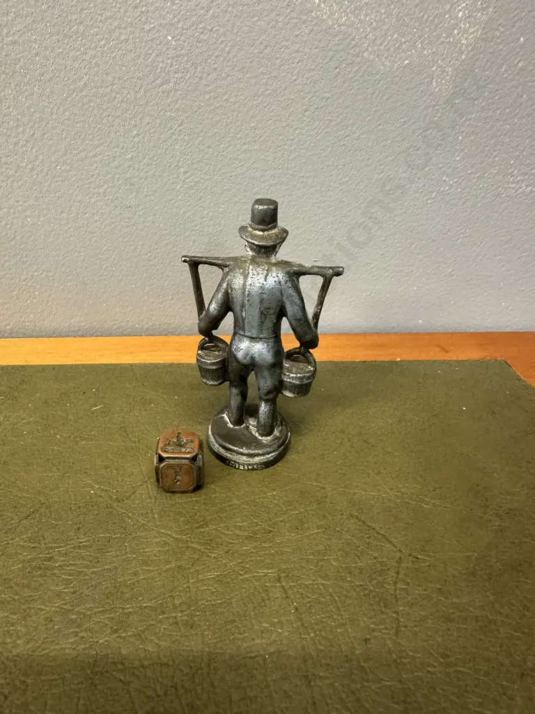 Antique Six Sided Wax Cube & Metal Figurine Carrying Buckets Image 1++