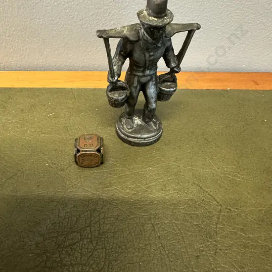 Antique Six Sided Wax Cube & Metal Figurine Carrying Buckets