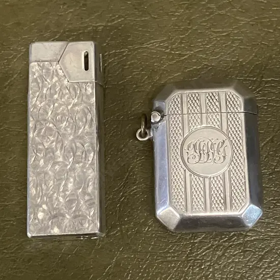Vintage 1970s Japan Maruman DL-18 Cigarette Lighter & A Hallmarked Silver Vesta Case