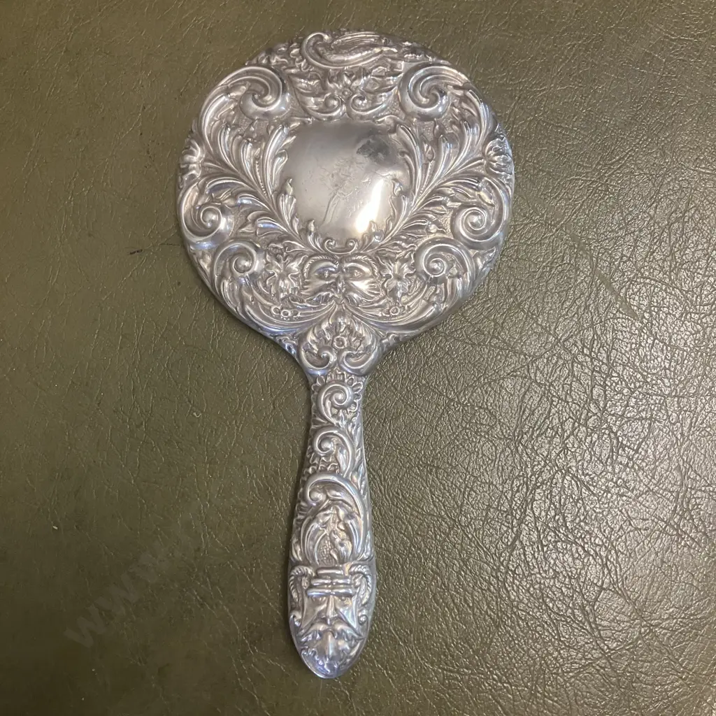 Spectacular Sterling Silver Hallmarked Repousse Bevelled Hand Mirror, Broadway & Co, Birmingham c.1973 Image 1++