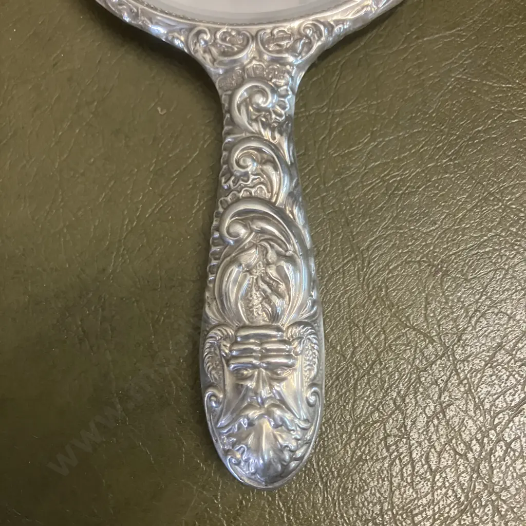 Spectacular Sterling Silver Hallmarked Repousse Bevelled Hand Mirror, Broadway & Co, Birmingham c.1973 Image 1++