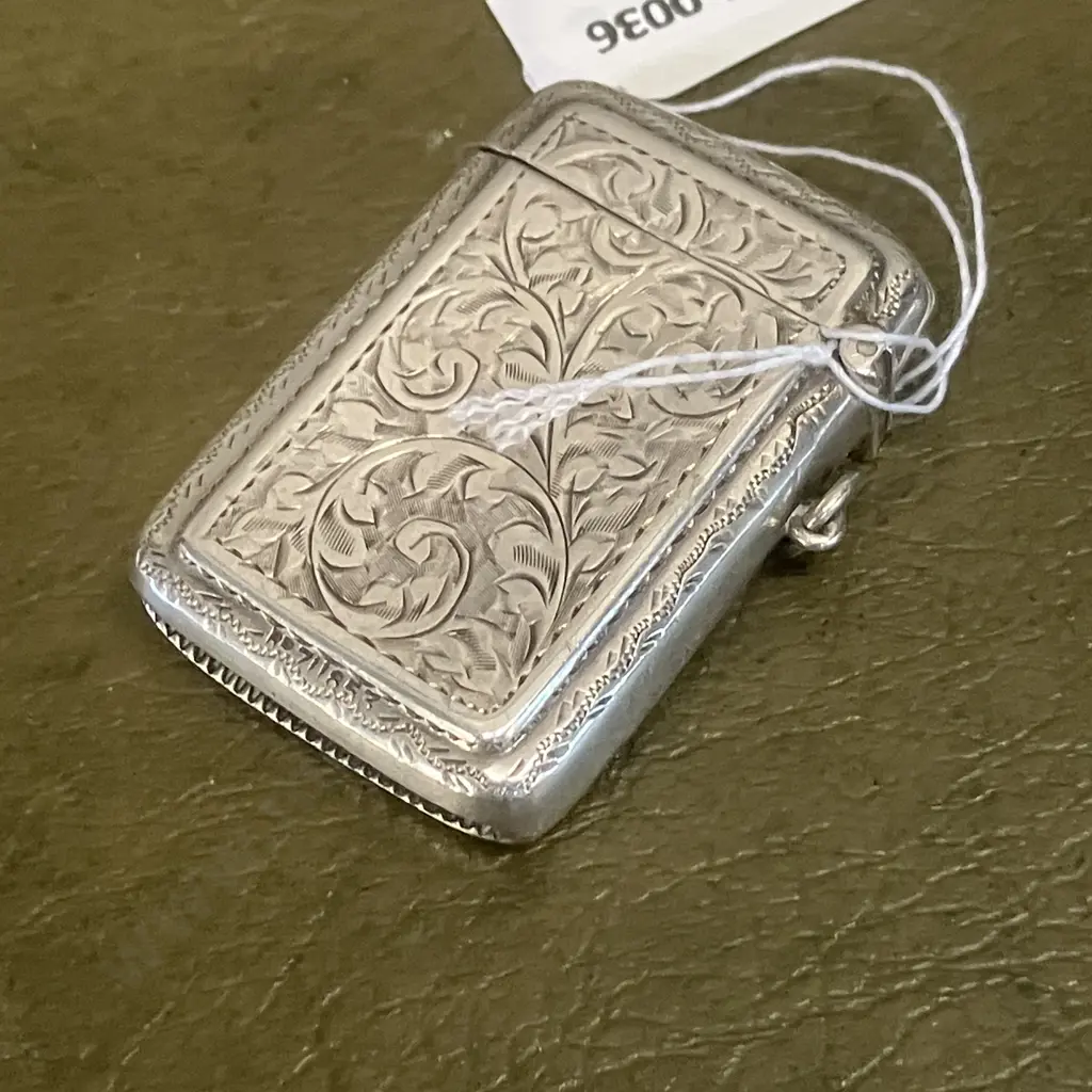 Exquiste Edwardian Antique Sterling Silver Match Safe Vesta Case Hallmarked John Rose 1925 Birmingham Image 1++