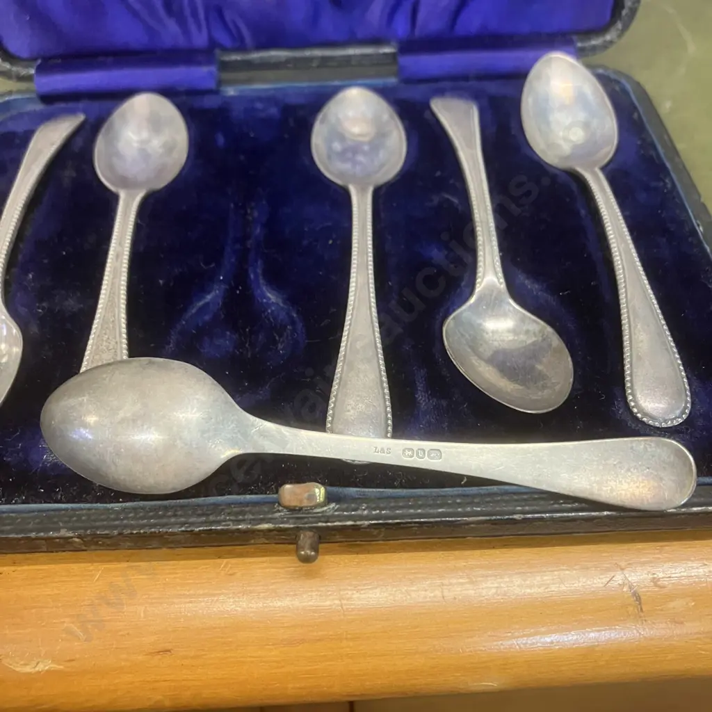 Cased Set of Six Sterling Silver Teaspoons - Hallmarked L&S Birmingham Image 1++