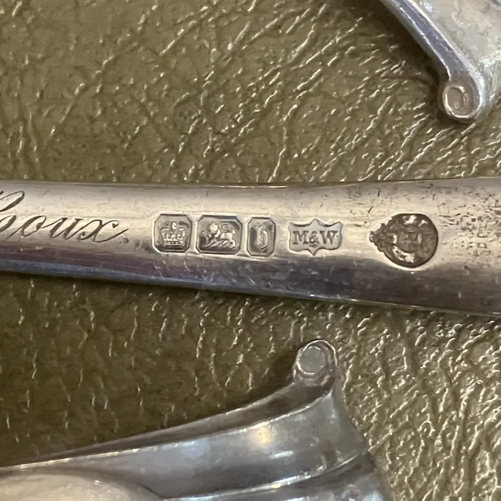 Antique Mappin & Webb Sterling Silver Onslow Pattern Ladles, Spoons & Forks  - Twenty Pieces, Hallmarked Early 1900s Image 1++