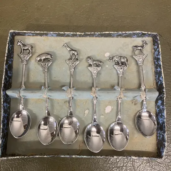 Boxed Set of Six Teaspoons With African Animal Finials