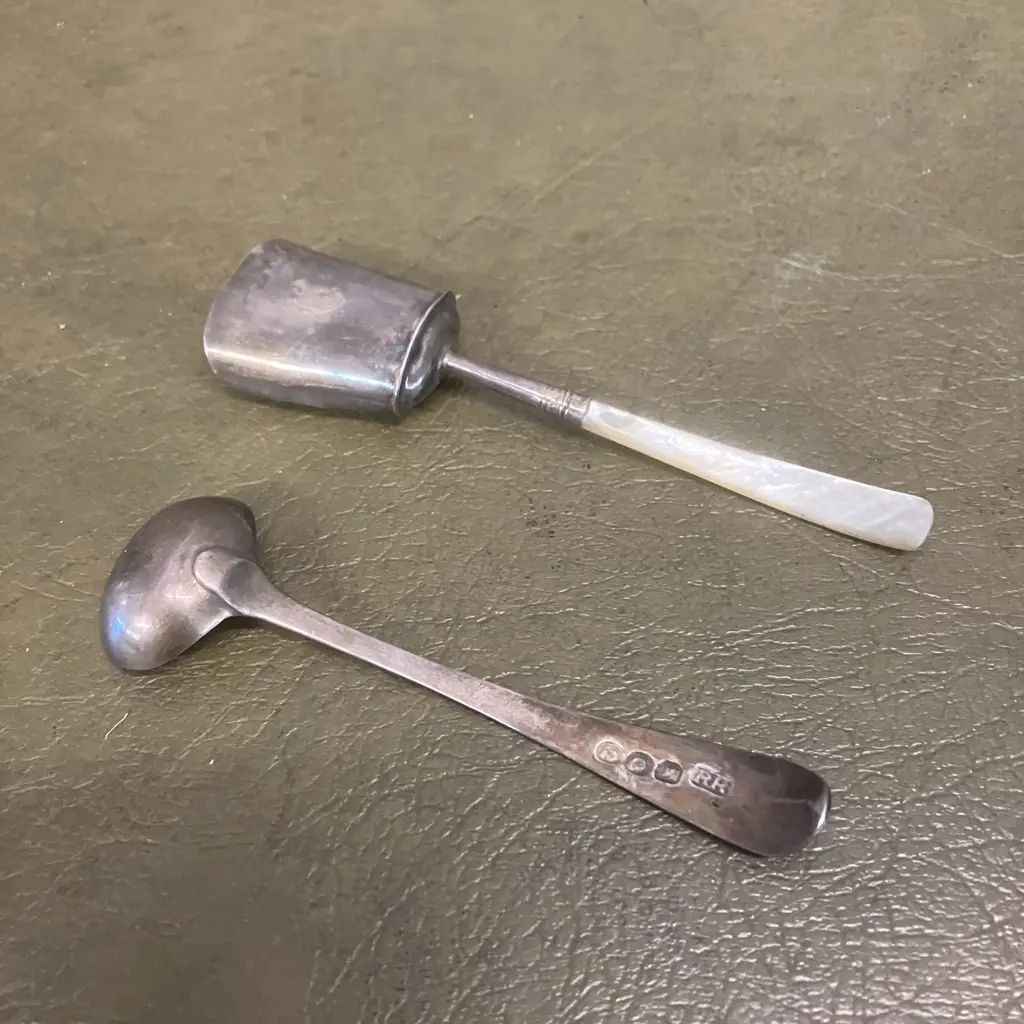 English Antique Georgian Sterling Silver Tea Caddy Spoon 1810 Birmingham & Salt Spoon Robert Rutland London 1811 Image 1++