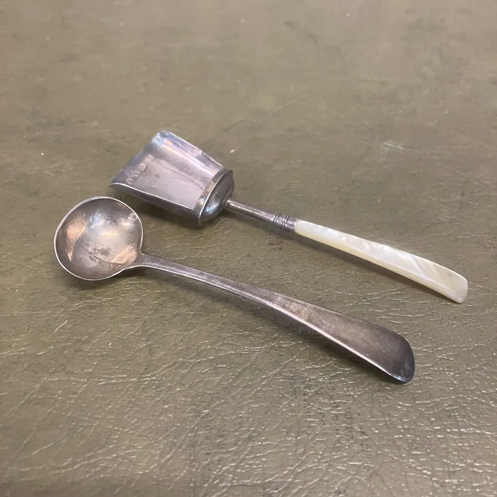 English Antique Georgian Sterling Silver Tea Caddy Spoon 1810 Birmingham & Salt Spoon Robert Rutland London 1811 Image 1++