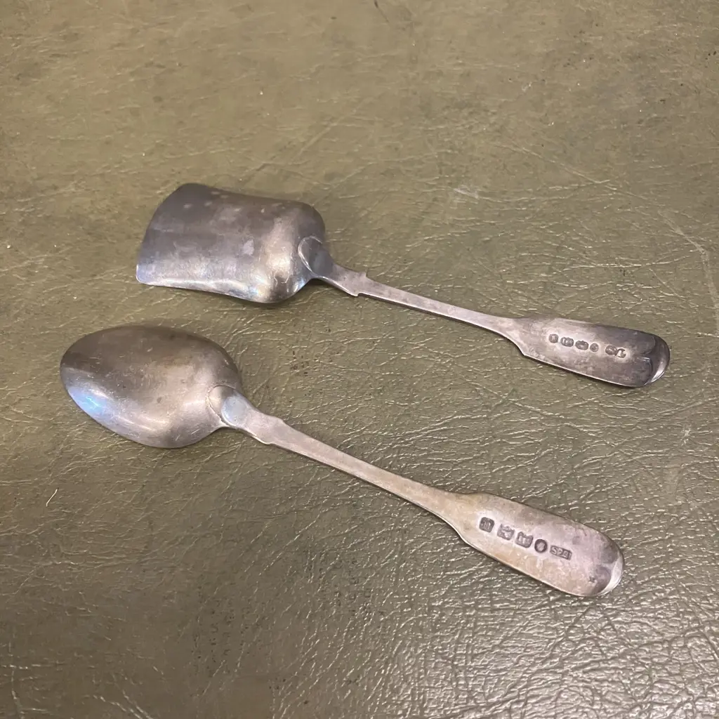 English Antique Georgian Sterling Silver Spoons 1836 & 1847 John Stone Exeter Image 1++