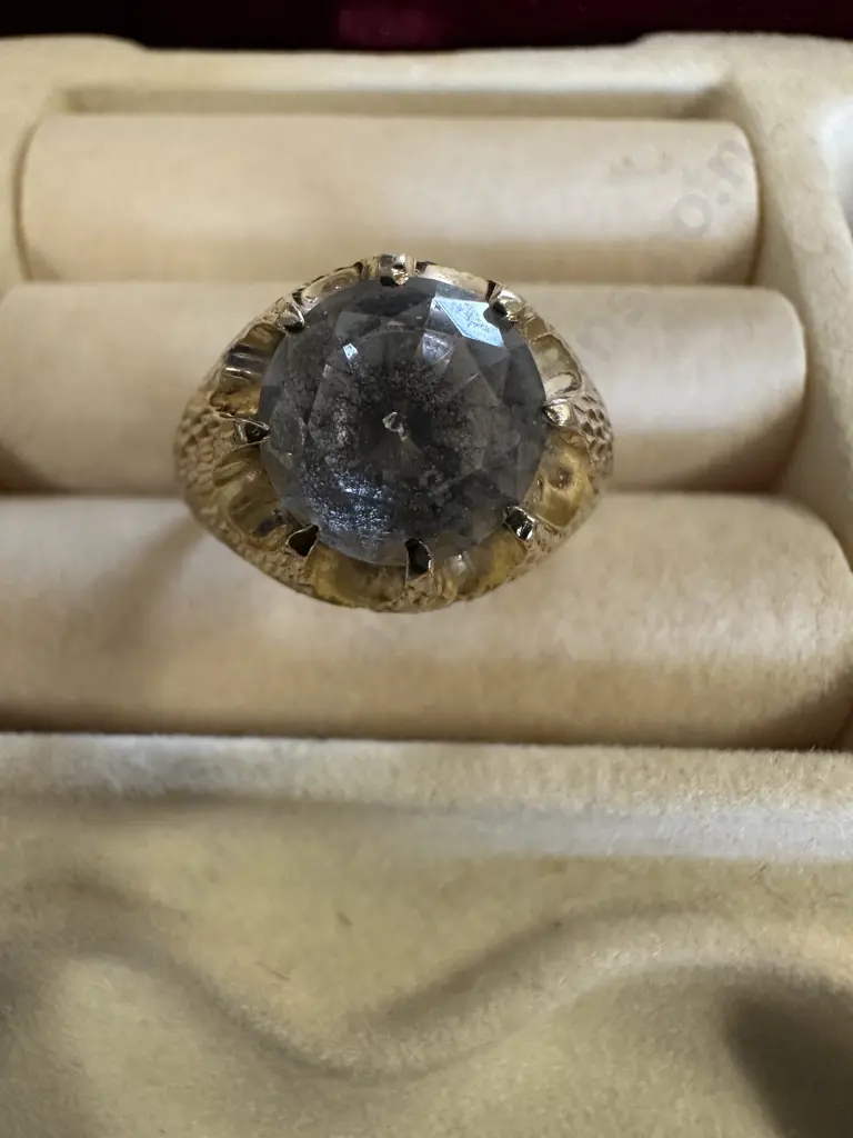 Stamped Gold Ring With Large Clear Stone Image 1++
