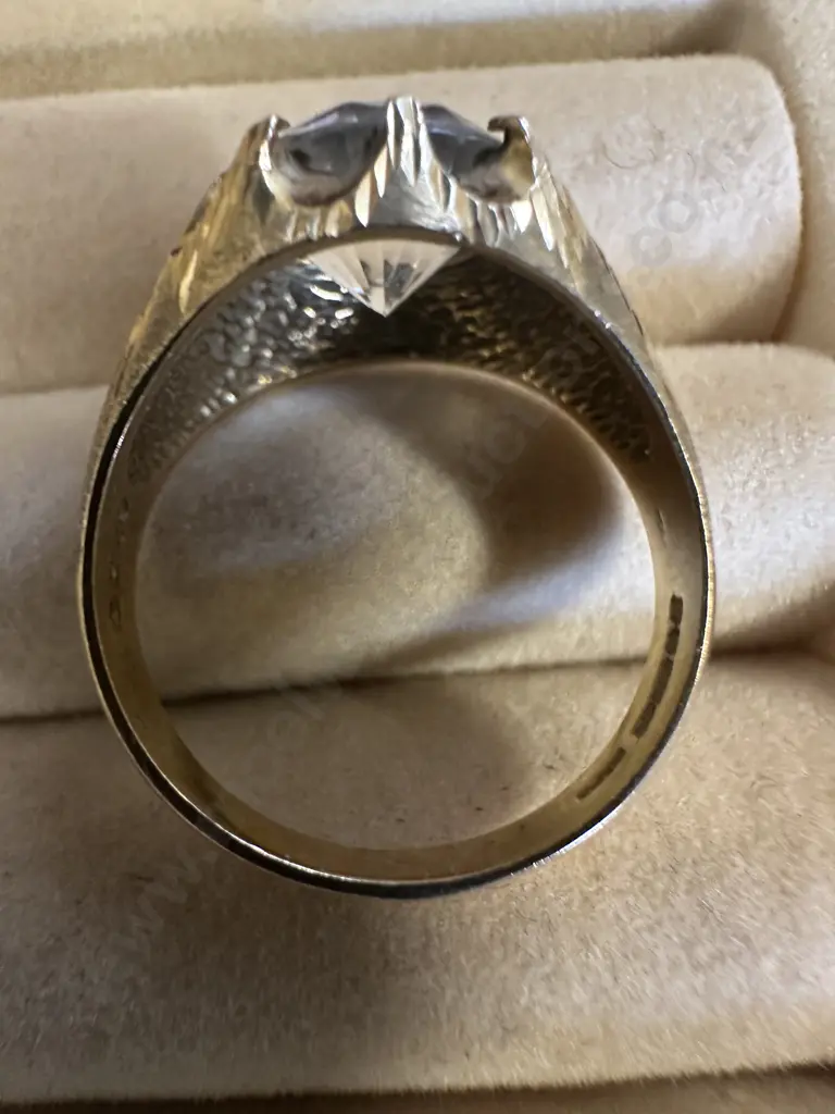 Stamped Gold Ring With Large Clear Stone Image 1++