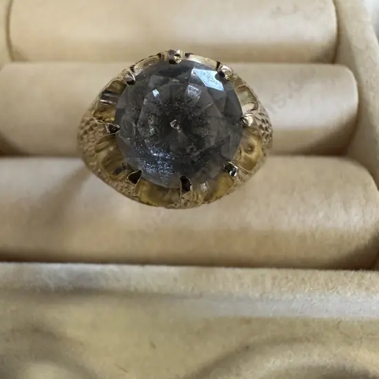 Stamped Gold Ring With Large Clear Stone
