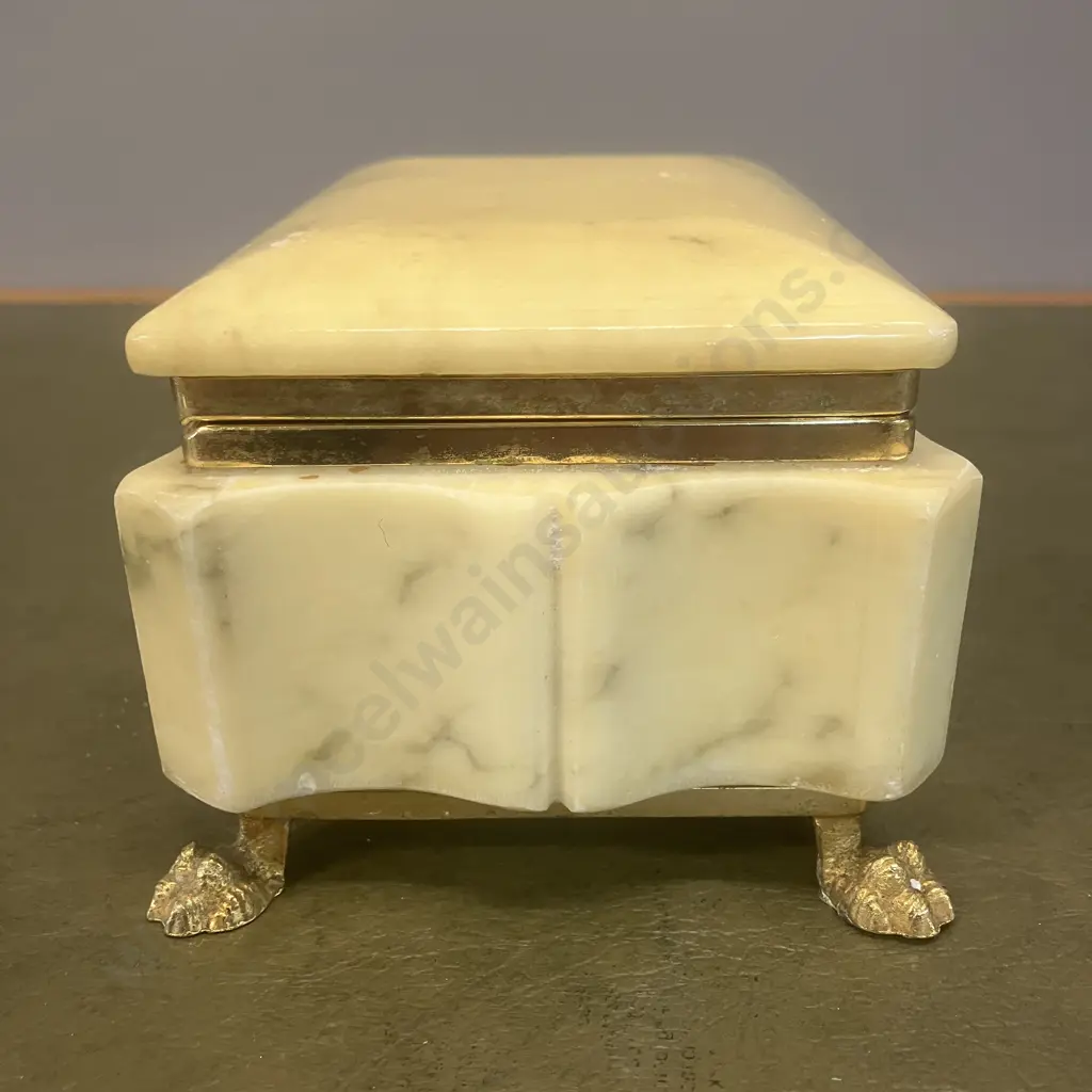 Italian Hand Carved Alabaster Trinket Box With Hinged Lid Image 1++