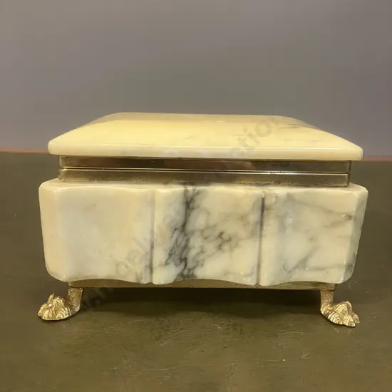 Italian Hand Carved Alabaster Trinket Box With Hinged Lid