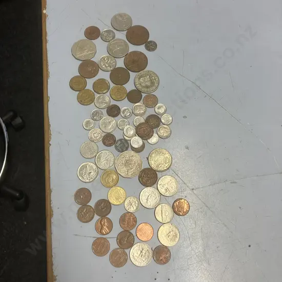 Assorted Coins - NZ, Peseta, Pfenning, American Etc & Collectable Air NZ Vending Token Coin