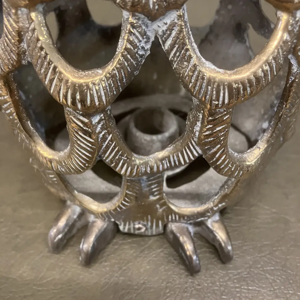 Vintage Large Heavy Brass Horned Owl Lantern Candle Holder. H26cm Image 1++