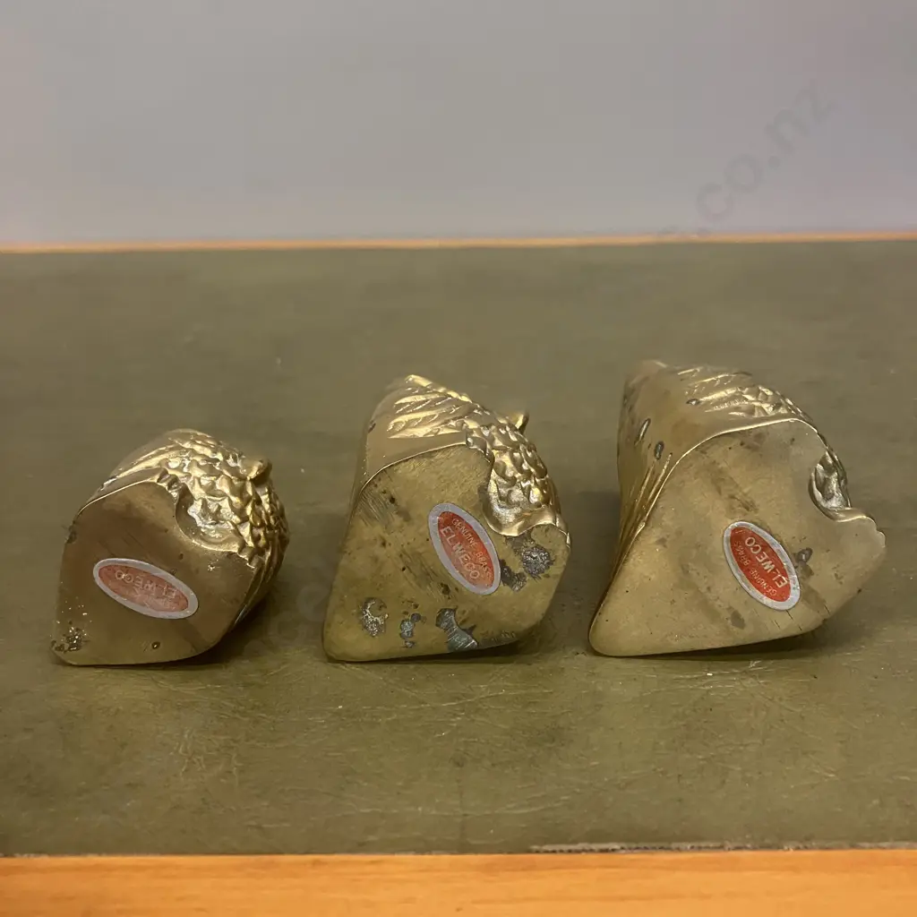 Set of Three Elweco Genuine Brass Owls. Graduated Sizes H4 to 6.5cm Image 1++