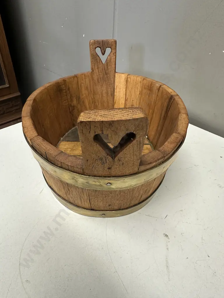 Rustic Arts & Crafts Oval Wooden Container With Brass Detail H19,W37,D26cm. Image 1++