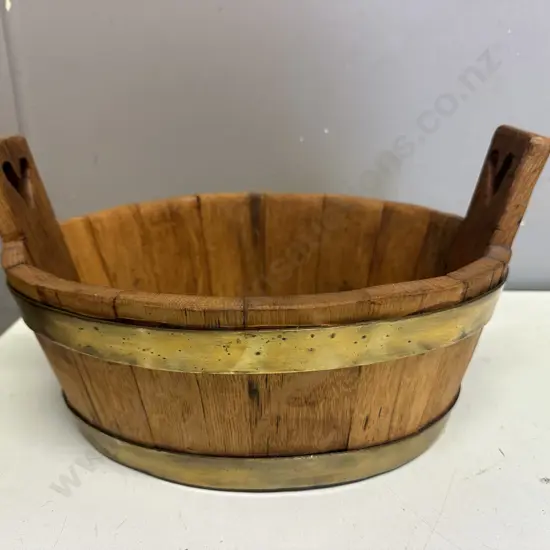 Rustic Arts & Crafts Oval Wooden Container With Brass Detail H19,W37,D26cm.