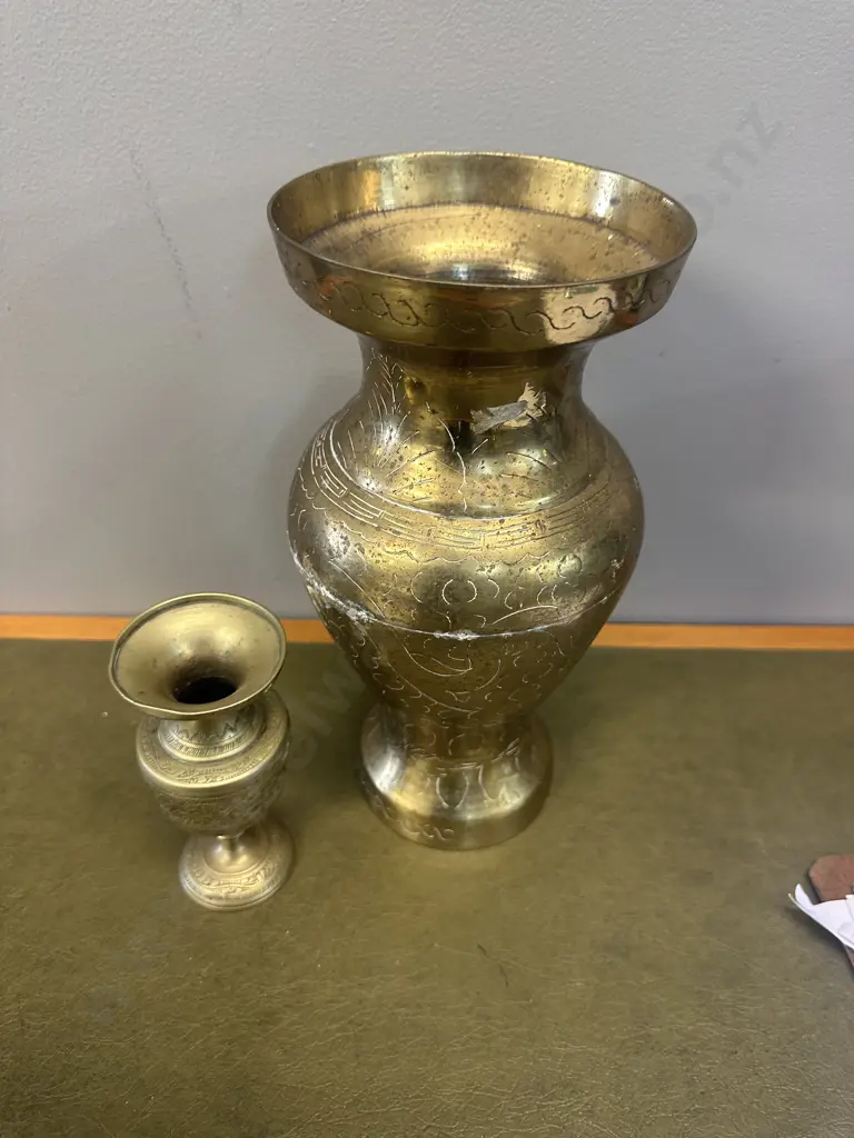 Vintage Brass Etched  Vases H15, H30cm. Image 1++