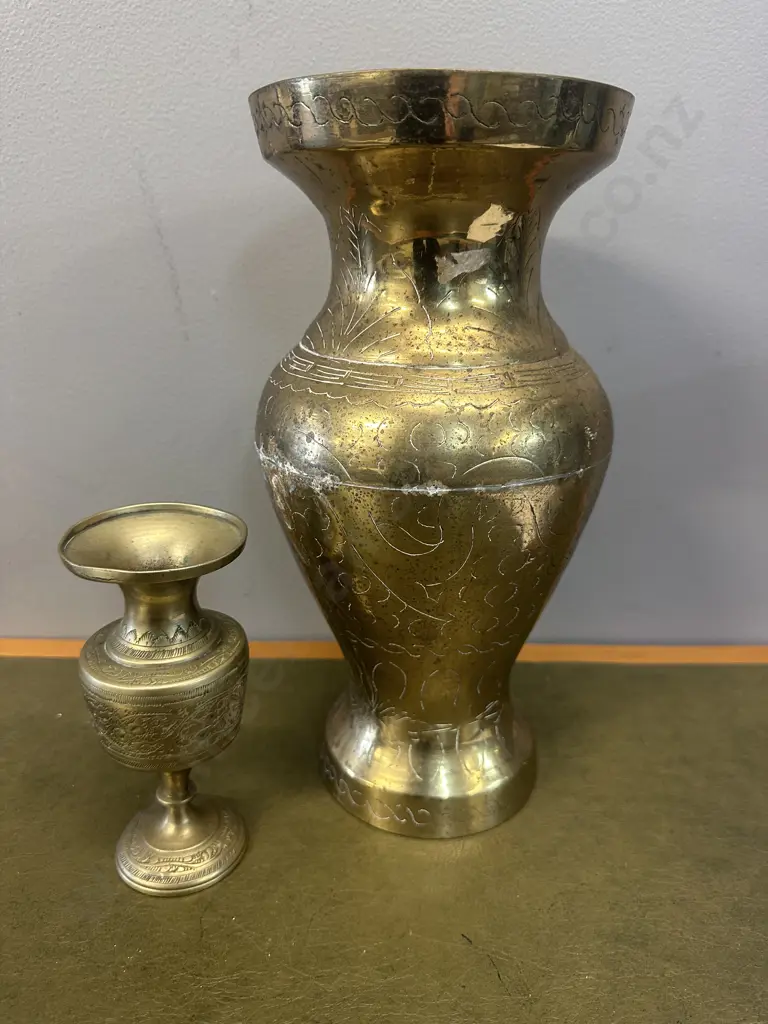 Vintage Brass Etched  Vases H15, H30cm. Image 1++