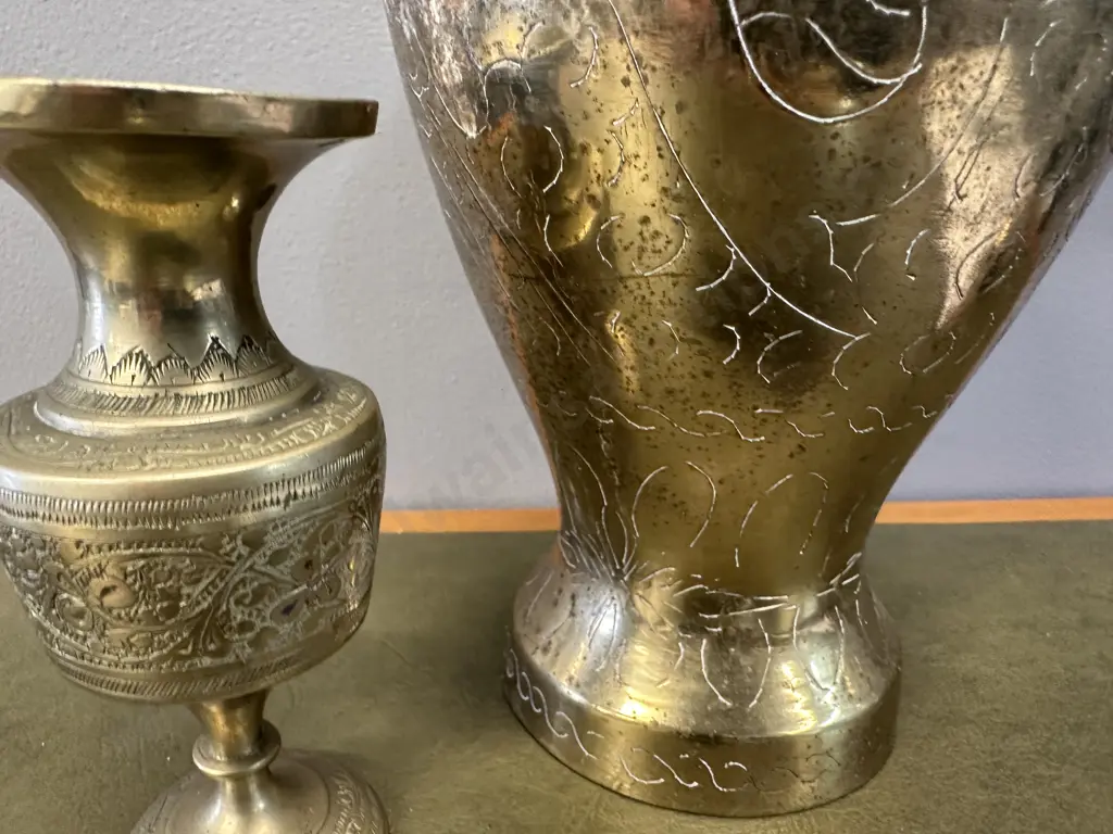 Vintage Brass Etched  Vases H15, H30cm. Image 1++