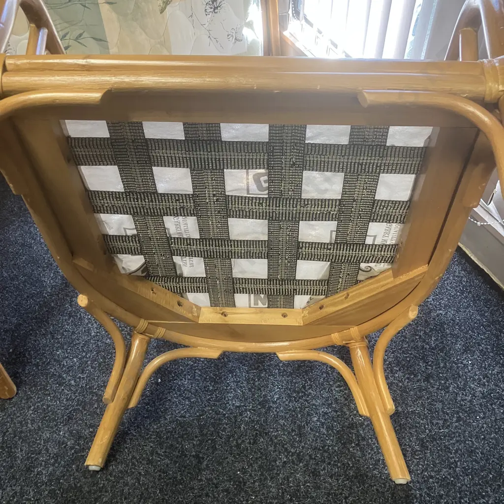 Garry Masters Rattan & Cane 2 Seater Sofa With 2 Armchairs & Glass Topped Coffee Table - Bright Abstract Floral Fabric Image 1++