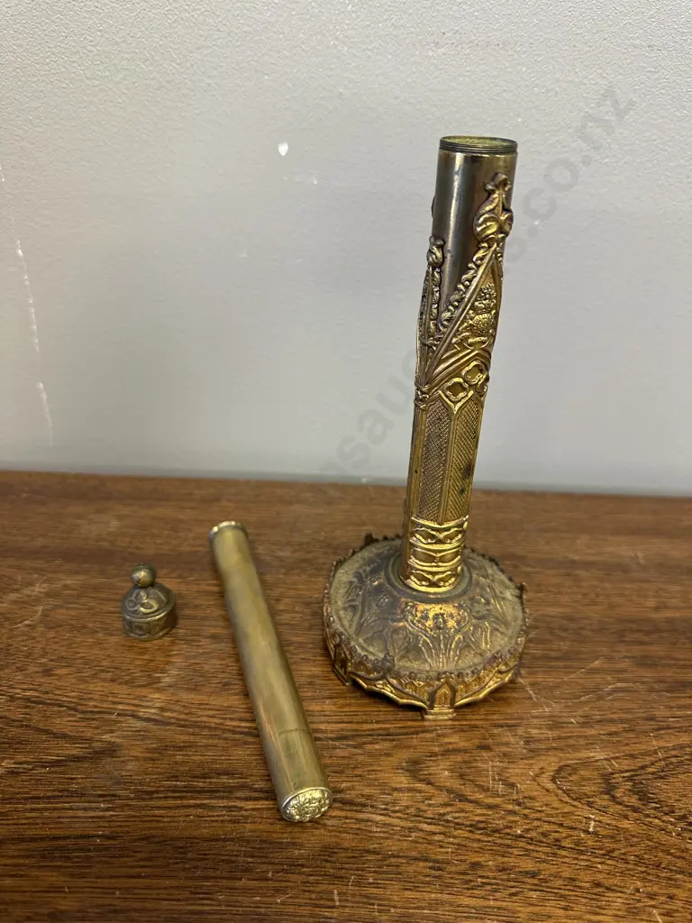 Antique Gothic Brass 'Days Patent' Candle Shade Fan Stand (Incomplete). H22cm Image 1++