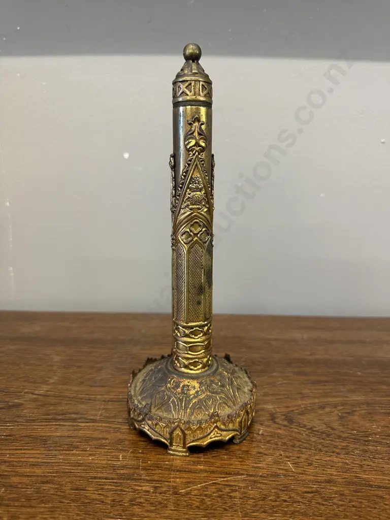 Antique Gothic Brass 'Days Patent' Candle Shade Fan Stand (Incomplete). H22cm Image 1++