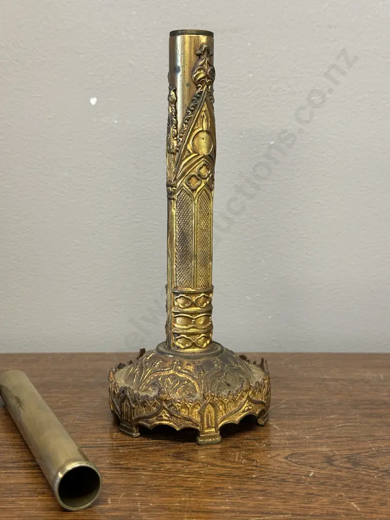 Antique Gothic Brass 'Days Patent' Candle Shade Fan Stand (Incomplete). H22cm Image 1++