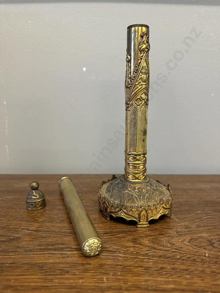 Antique Gothic Brass 'Days Patent' Candle Shade Fan Stand (Incomplete). H22cm Image 1++