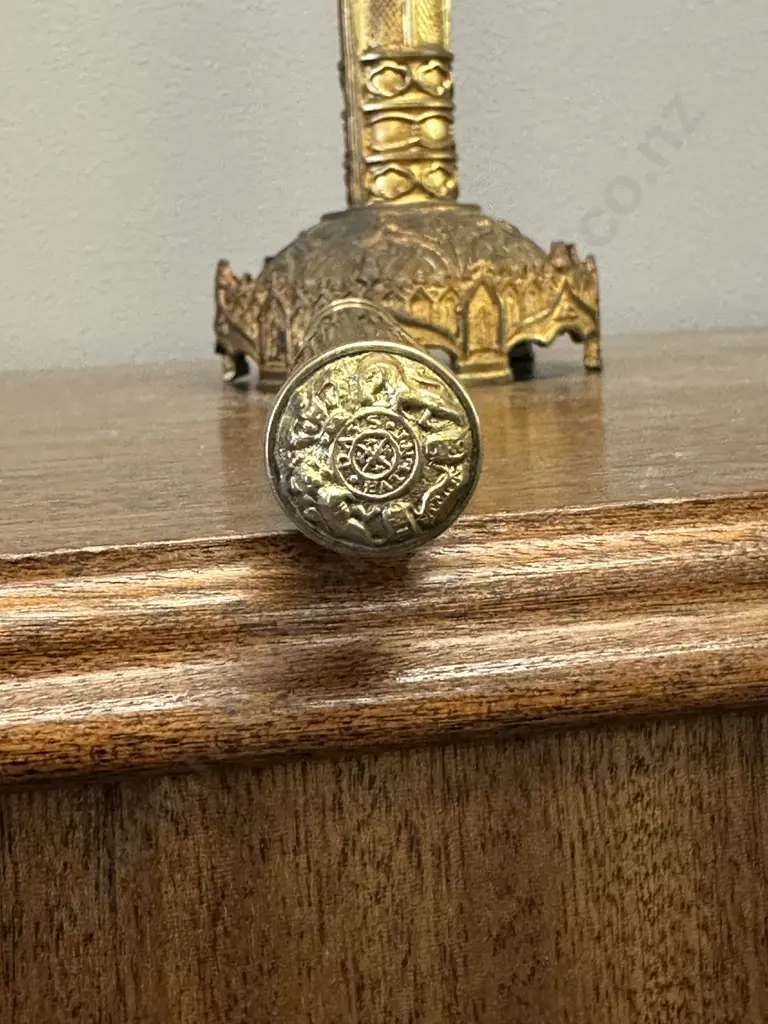 Antique Gothic Brass 'Days Patent' Candle Shade Fan Stand (Incomplete). H22cm Image 1++