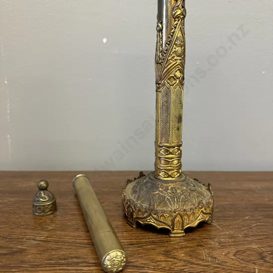 Antique Gothic Brass 'Days Patent' Candle Shade Fan Stand (Incomplete). H22cm