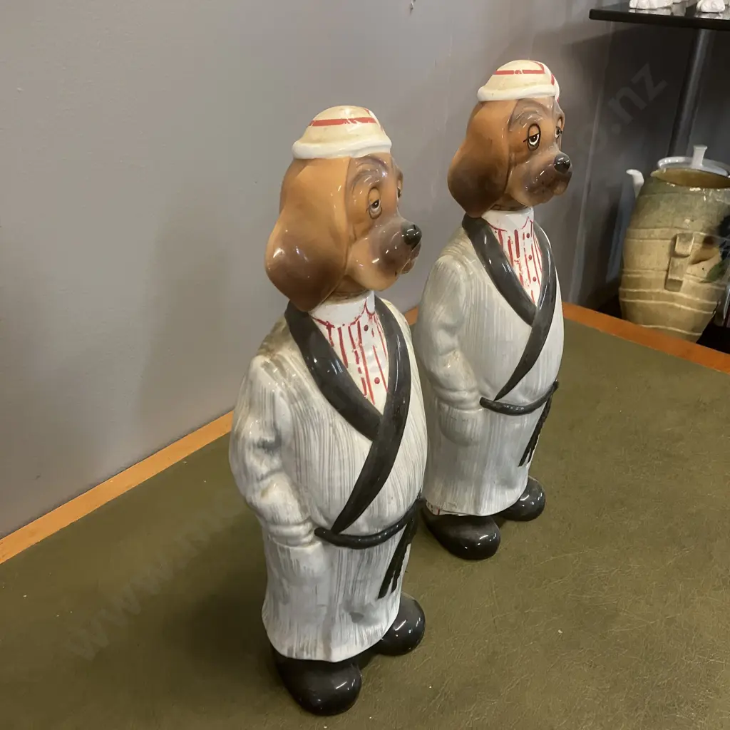 Pair of Vintage Sleepy Hound Dog Ceramic Decanters - Japan Mid Century. H32cm Image 1++