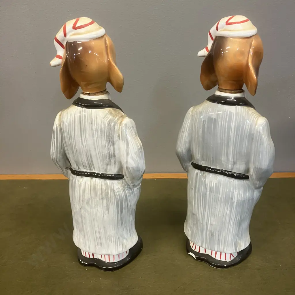 Pair of Vintage Sleepy Hound Dog Ceramic Decanters - Japan Mid Century. H32cm Image 1++