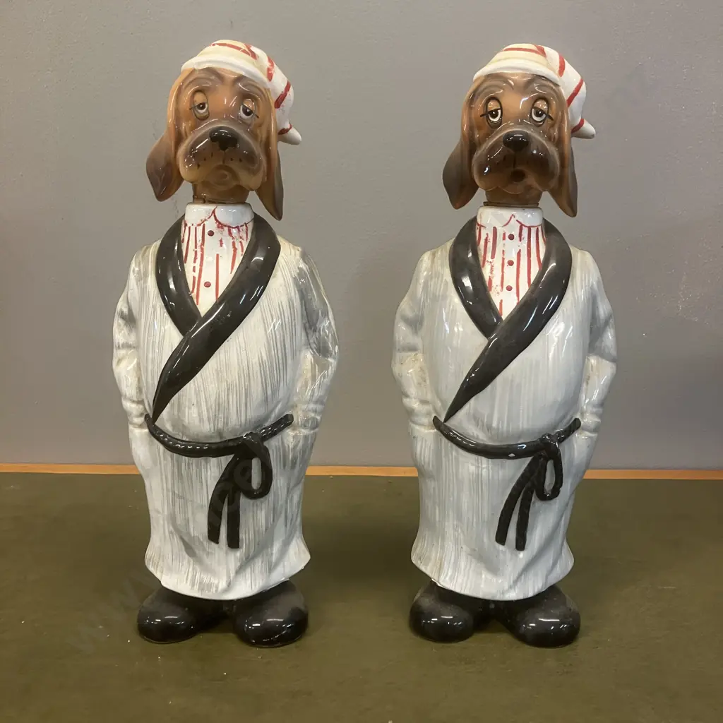 Pair of Vintage Sleepy Hound Dog Ceramic Decanters - Japan Mid Century. H32cm Image 1++