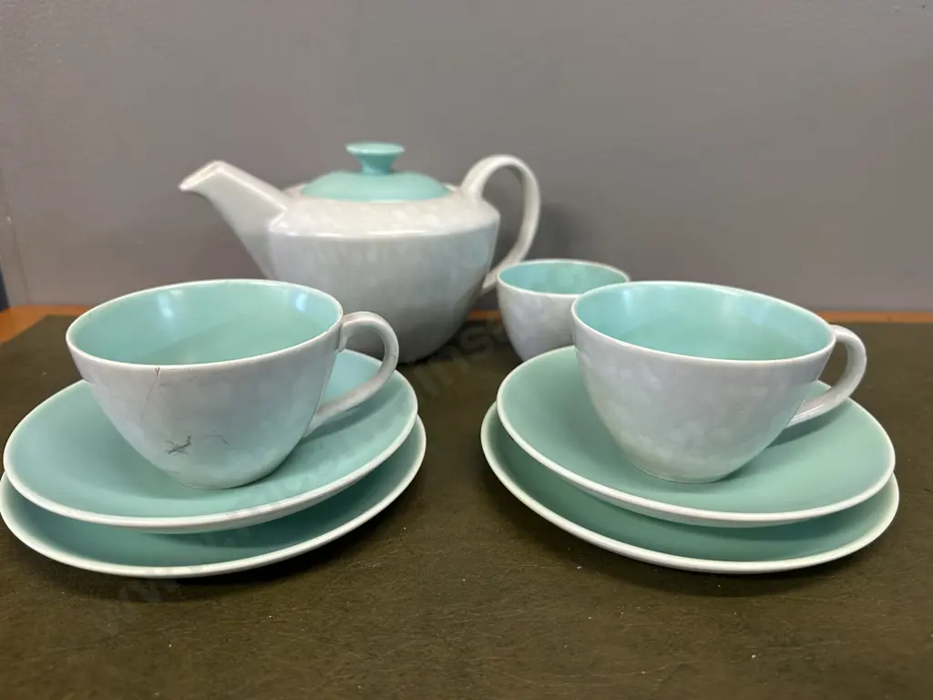 Poole Pottery Two Toned Trios x2, Teapot & Sugar Bowl Image 1++