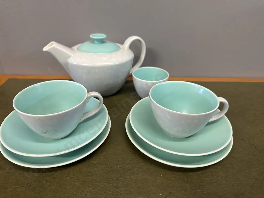 Poole Pottery Two Toned Trios x2, Teapot & Sugar Bowl Image 1++