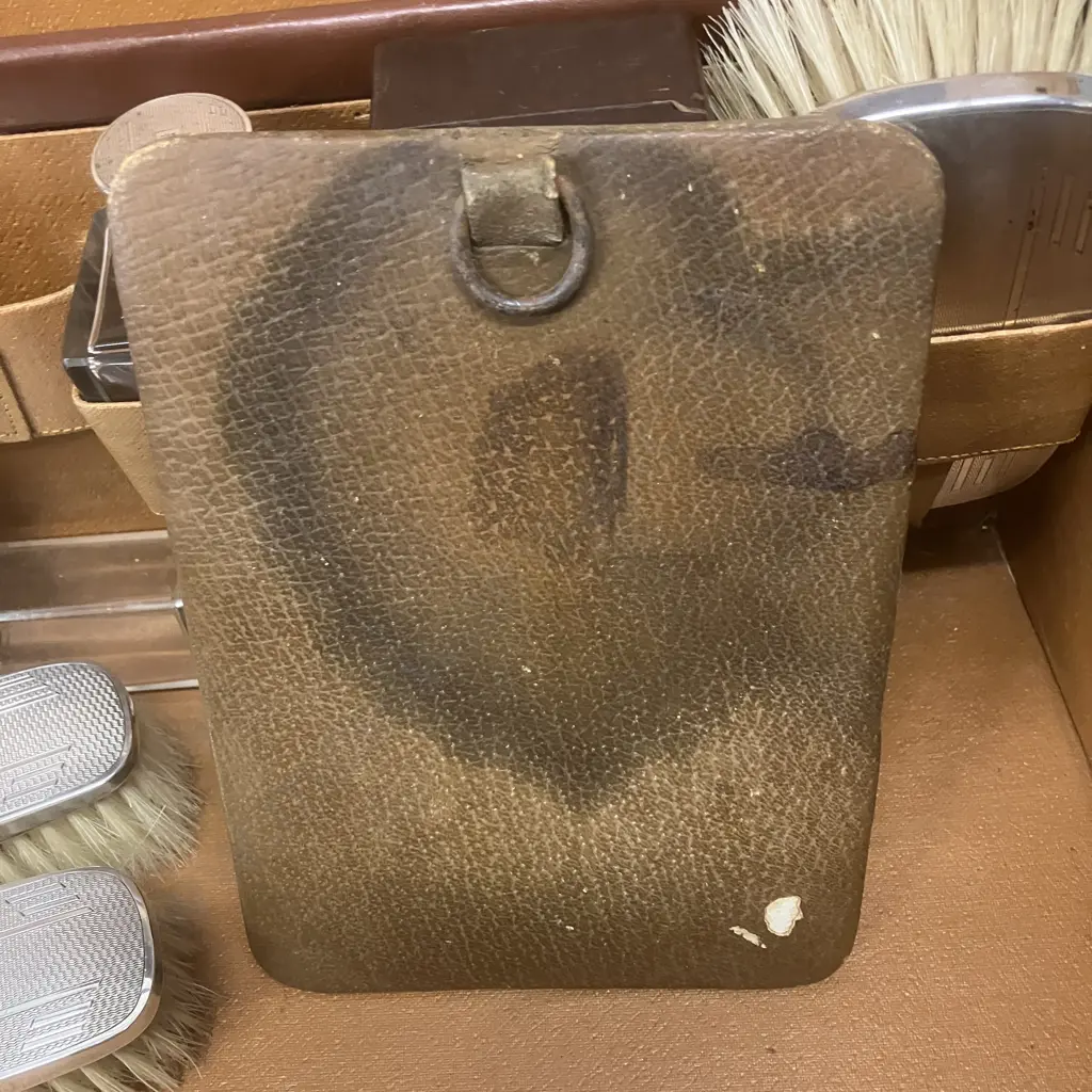 1930's Gentleman's Leather Fitted Suitcase, Sterling Silver Tops & Brushes All Hallmarked Aidie Brothers Ltd Birmingham Image 1++