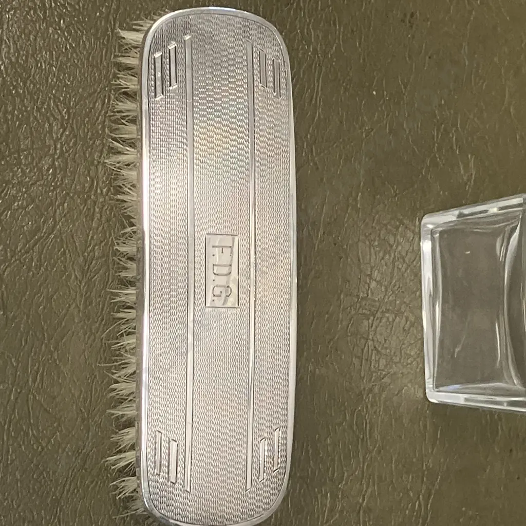 1930's Gentleman's Leather Fitted Suitcase, Sterling Silver Tops & Brushes All Hallmarked Aidie Brothers Ltd Birmingham Image 1++