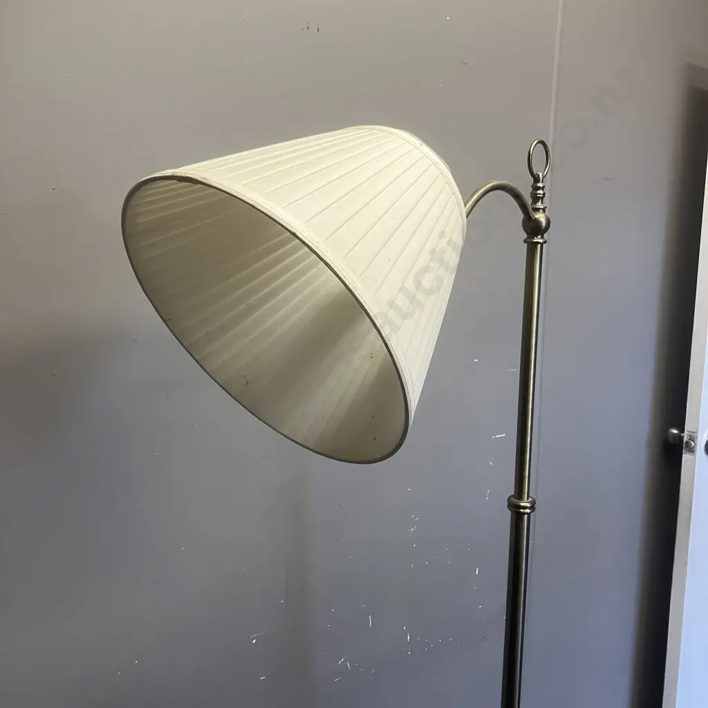 Austrabeam / Stylelux Floor Lamp With White Fabric Shade, Tilt Adjustable Head, Brushed Finish. H166cm Image 1++