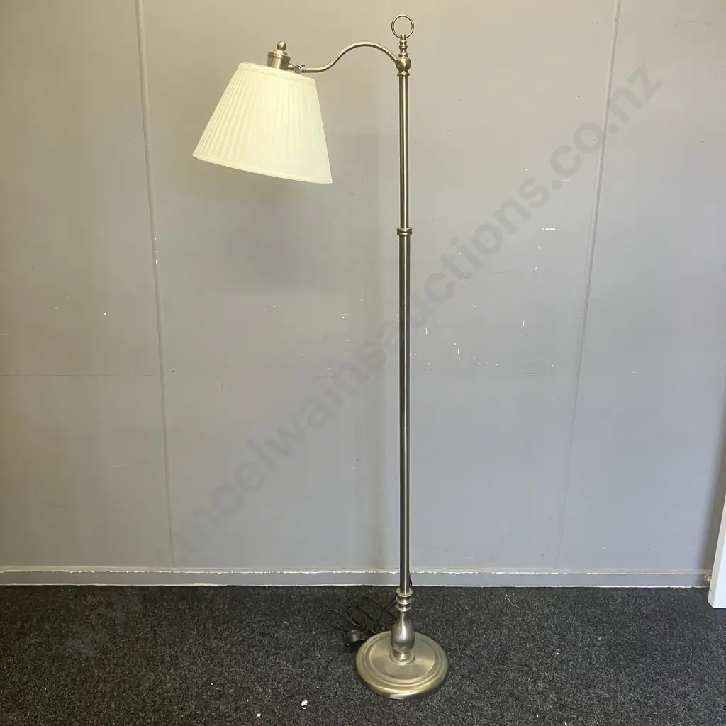 Austrabeam / Stylelux Floor Lamp With White Fabric Shade, Tilt Adjustable Head, Brushed Finish. H166cm Image 1++
