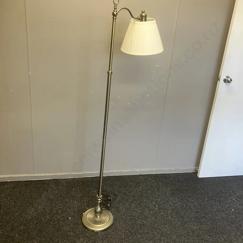 Austrabeam / Stylelux Floor Lamp With White Fabric Shade, Tilt Adjustable Head, Brushed Finish. H166cm Image 1++